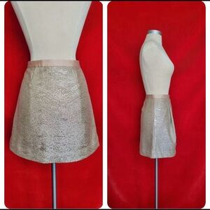 Tory Burch Silver Metallic Lame Pleated Skirt